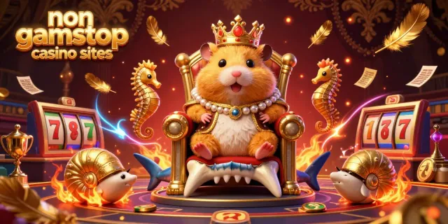 The hamster king reigns in a vibrant non gamstop casino sites scene with betting elements and gold tokens.